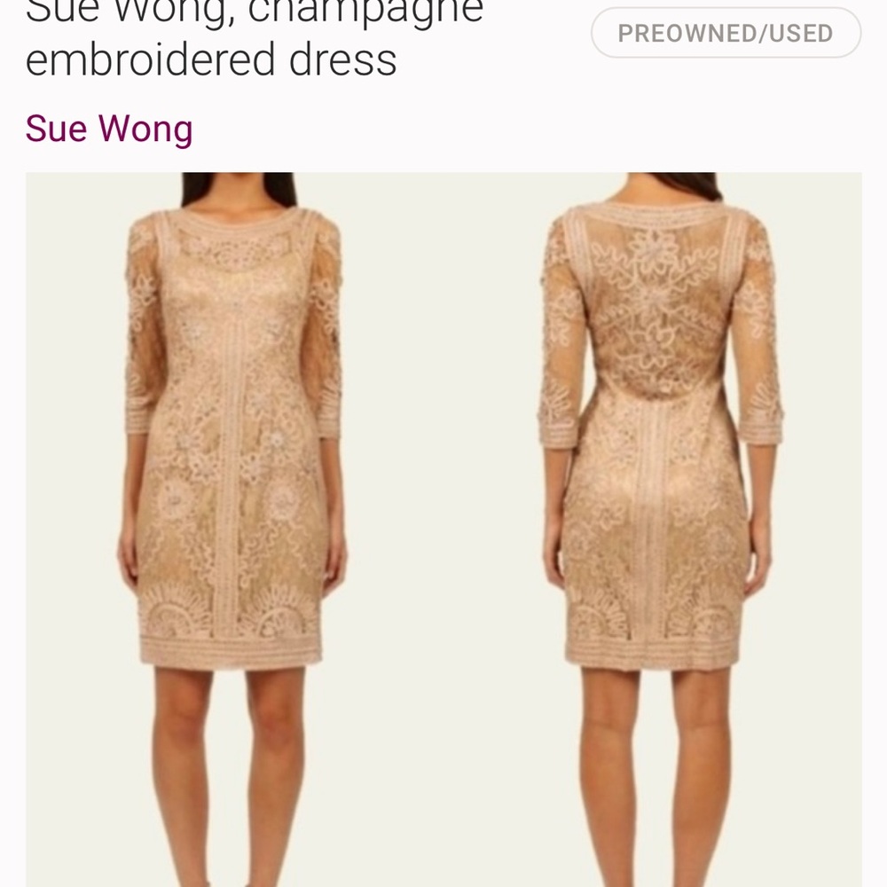 Sue Wong Champagne Beaded Midi Dress
